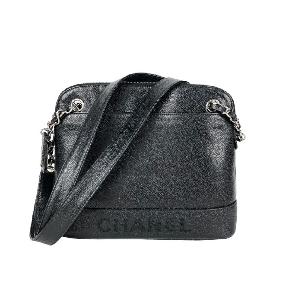 Chanel Chain Shoulder Bag Silver Hardware Black